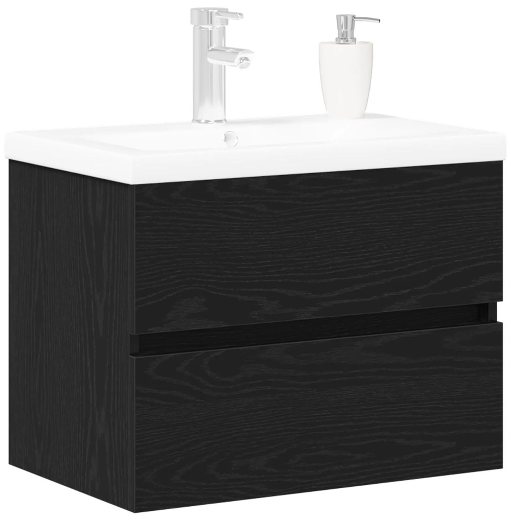 Mobile lavabo con lavabo integrato rovere nero legno ingegnerizzato, mobile lavabo rovere nero 60x38,5x45 cm legno ingegnerizzato