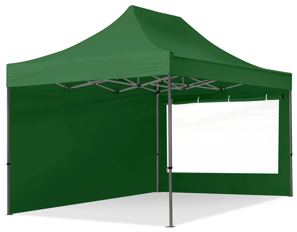 TOOLPORT 3x4,5m gazebo pieghevole con laterali (finestre panoramiche), PREMIUM acciaio, verde scuro - (600051)