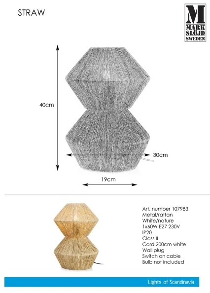 Markslöjd 107983 - Lampada da tavolo STRAW 1xE27/40W/230V