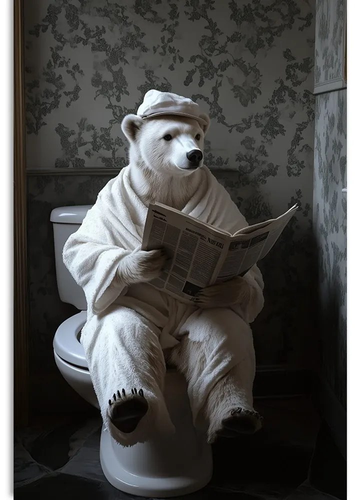 Stampa su tela – Orso polare con giornale in bagno