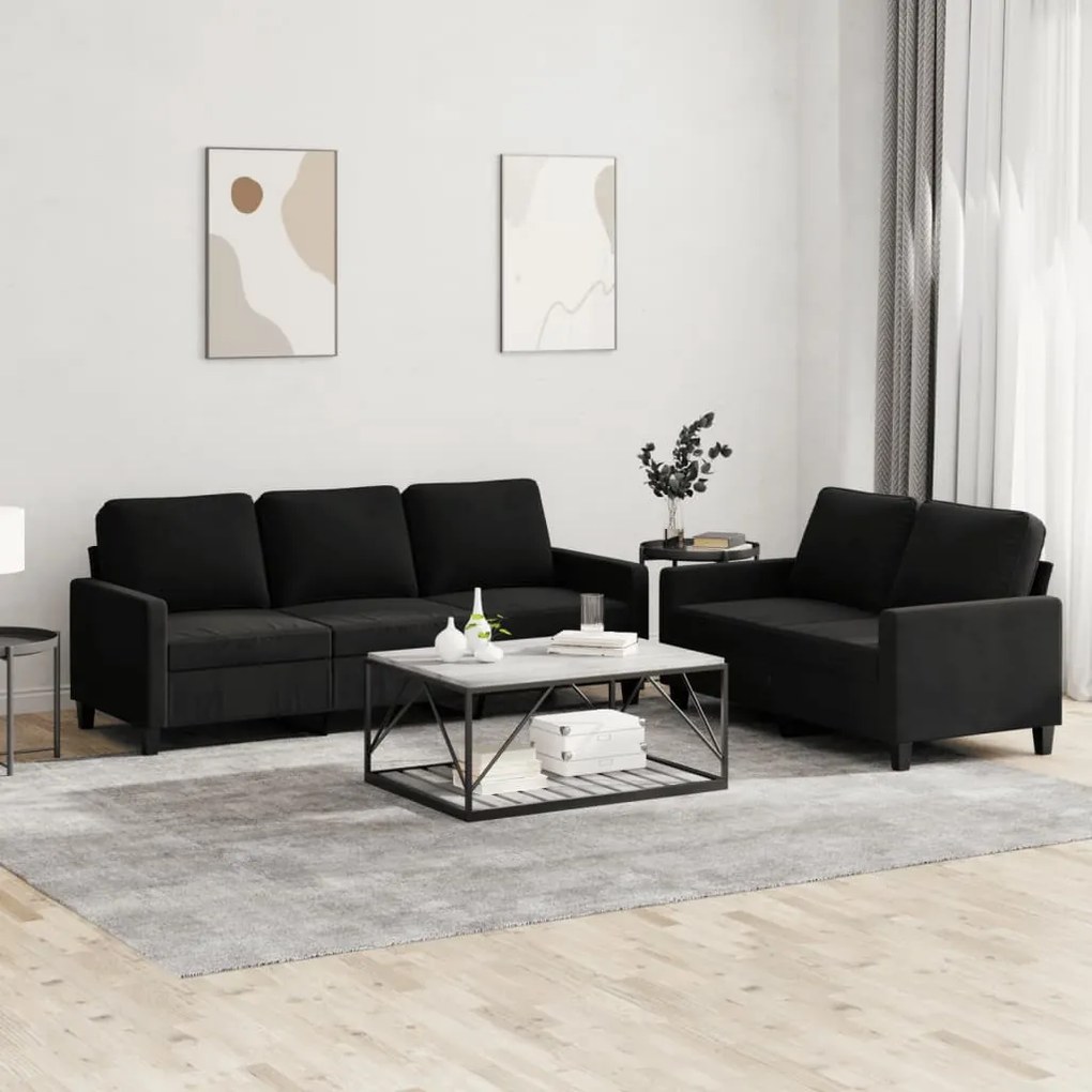 Set Di Divani 2 Pz Con Cuscini Nero İn Velluto /
