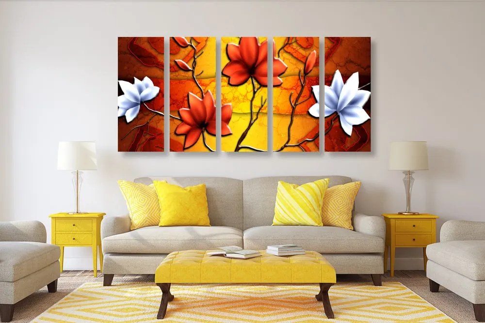 Quadri 5 pezzi – Fiori in stile etnico