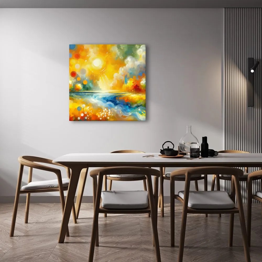 Quadro su tela – Campi di fiori e superficie d’acqua lucente