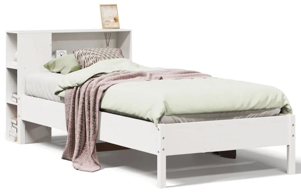 Letto libreria senza materasso bianco 90x190 cm massello pino