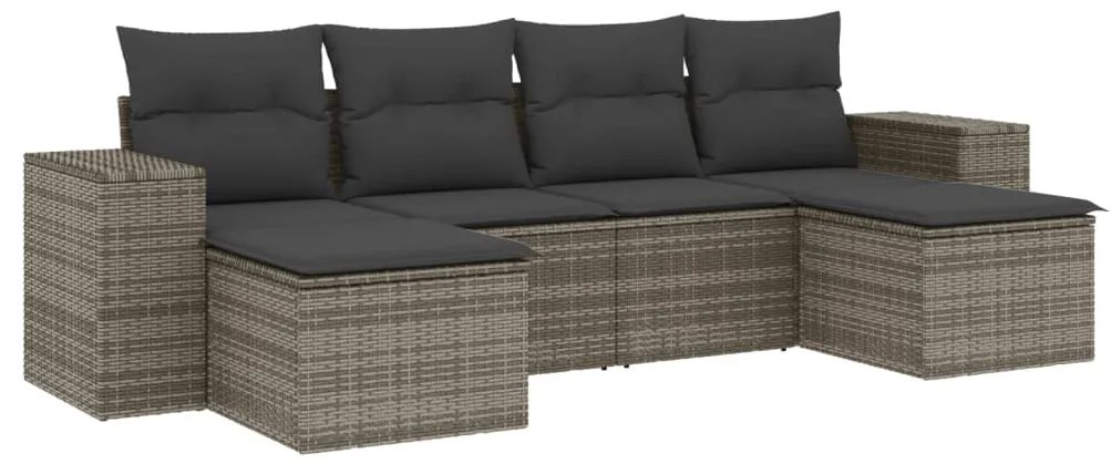 Set Divano da Giardino 6 pz con Cuscini Grigio in Polyrattan