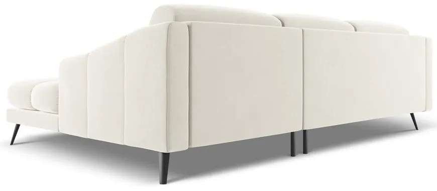 Divano angolare color crema (con penisola a destra) con rivestimento in velluto Nalu – Makamii