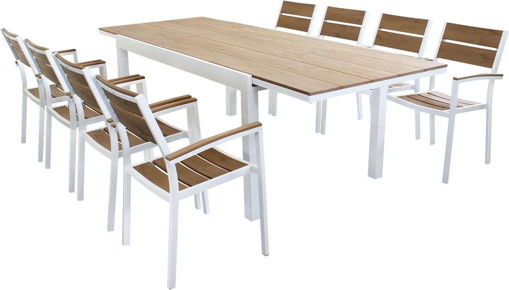 VIDUUS - set tavolo in alluminio e polywood cm 160/240 x 95 x 75 h con 8 poltrone Viduus