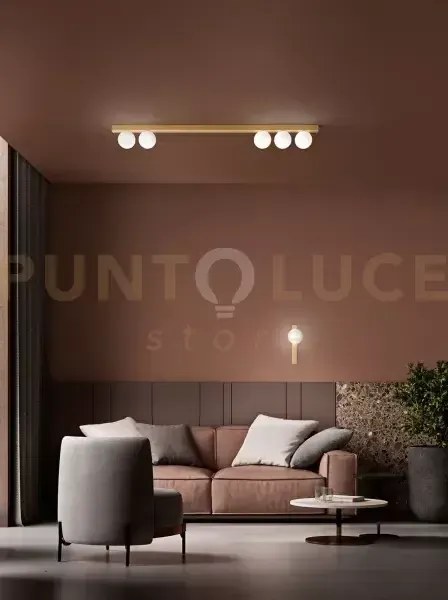 Applique in metallo oro opaco e vetro bianco acidato snooky 5 luci ...