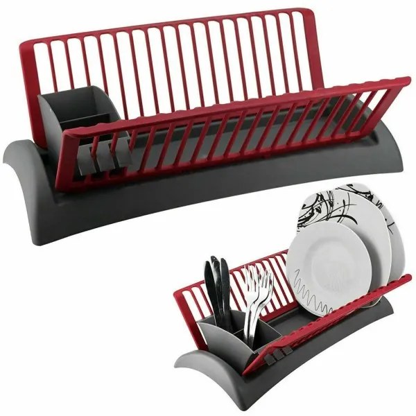 Trade Shop - Scolapiatti Cola Piatti In Plastica Con Scola Posate Cucina 46 X 26 X 14 Cm