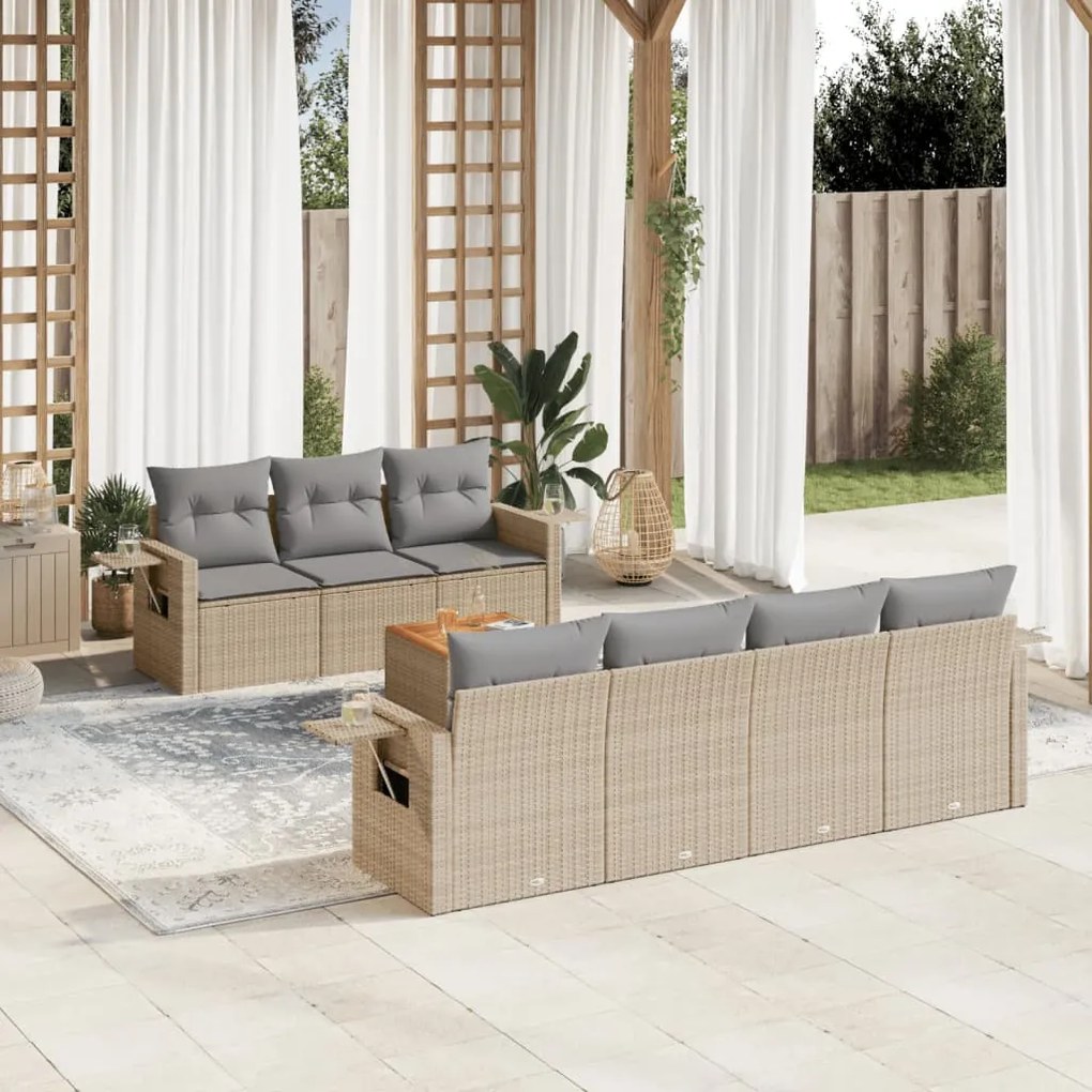 Set divano da giardino 8 pz con cuscini beige misto polyrattan