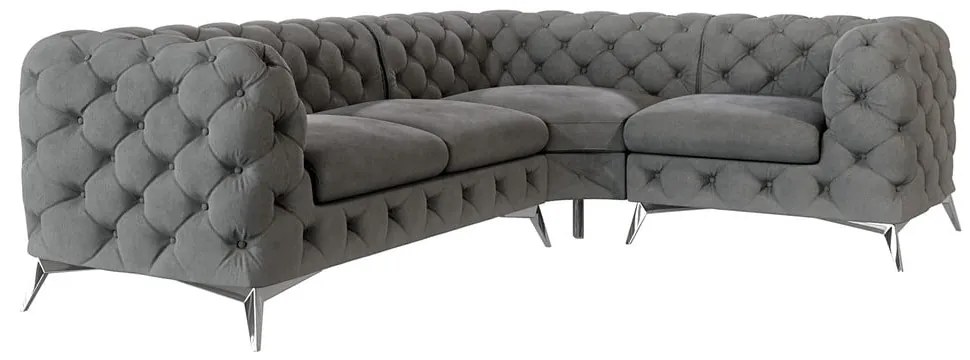 Divano angolare grigio (con penisola a destra/a L) con rivestimento in velluto Chelsea – Ropez