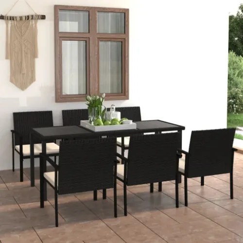 Set da Pranzo da Giardino 7 pz in Polyrattan Nero