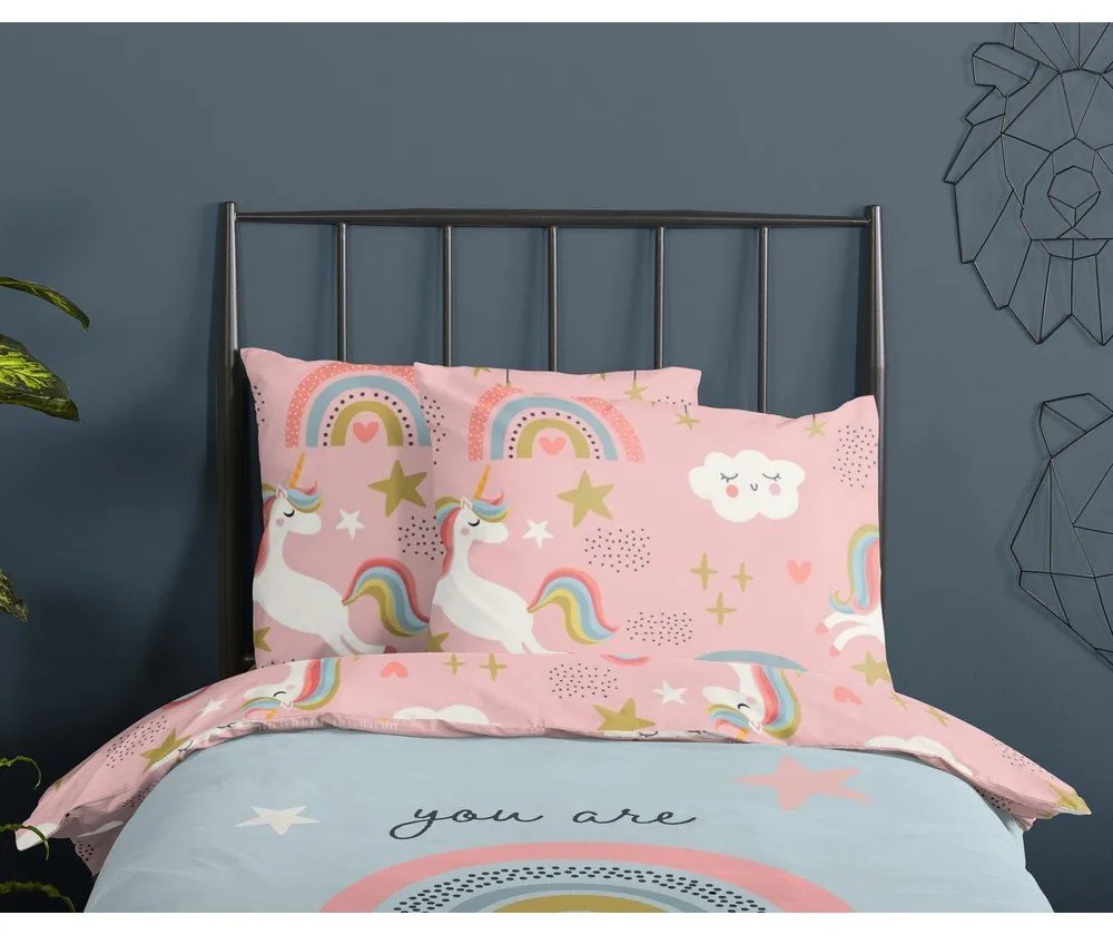 Set copripiumino e federa da bambini blu/rosa in cotone per letto singolo 140x200 cm Suus – Good Morning