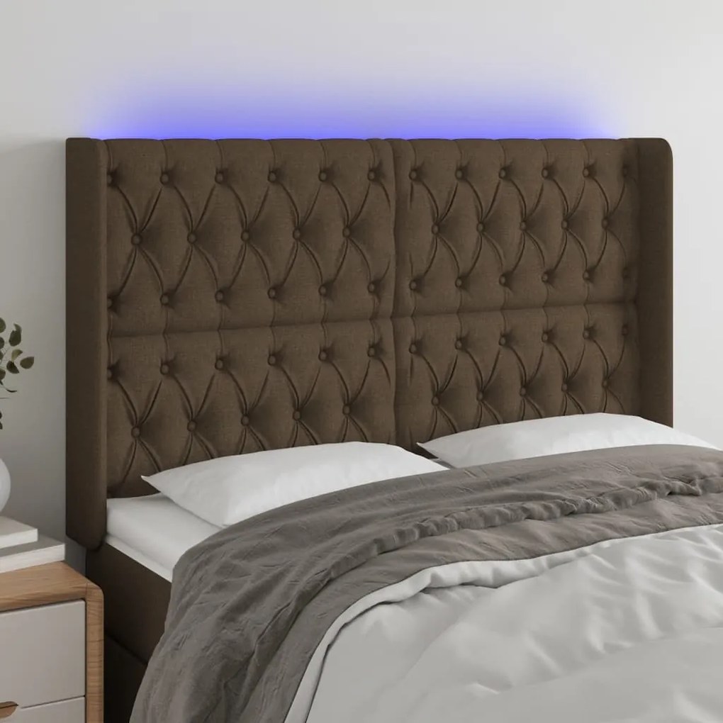 Testiera A Led Marrone Scuro 163x16x118/128 Cm İn Tessuto /