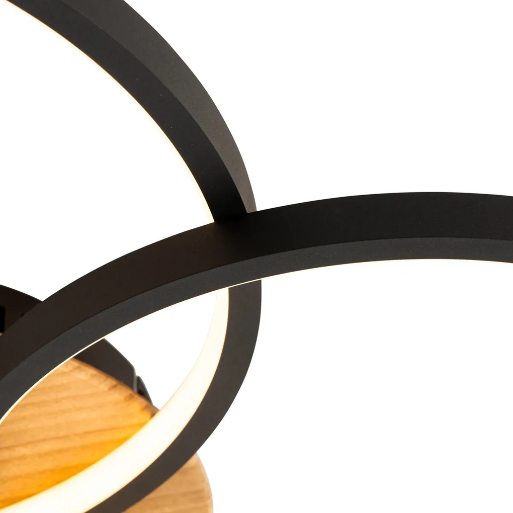 Plafoniera nera con legno incl. LED dimmerabile a 3 livelli 3 luci - Alec