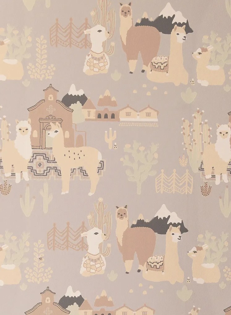 Majvillan Carta da parati Lama Village - Soft Grey