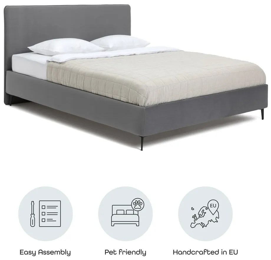 Letto matrimoniale imbottito grigio con rete inclusa 160x200 cm Noira Slim – Bonami Selection