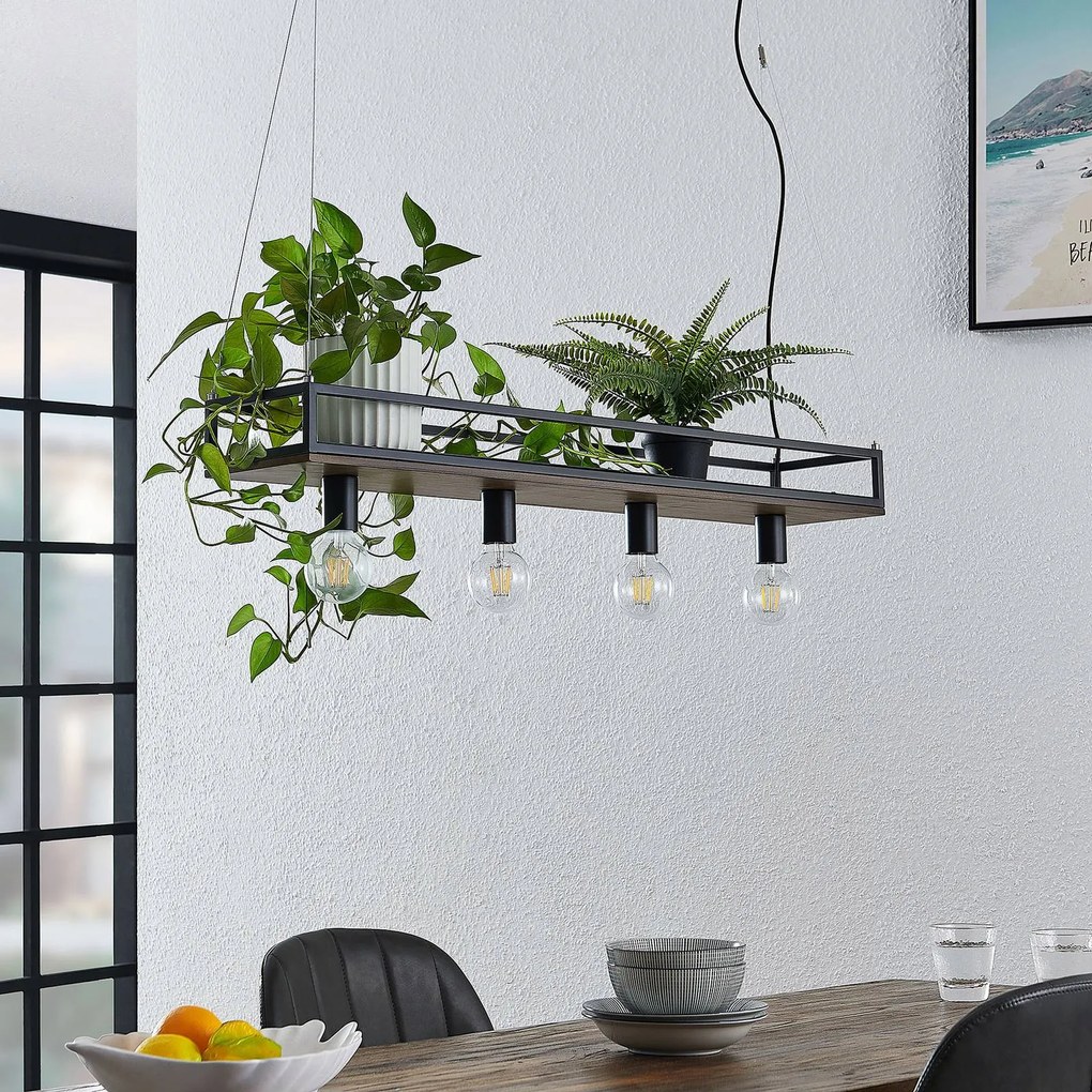 Lampada a sospensione Kirista Lindby, dimmerabile, Nero, Soggiorno / Sala da pranzo, Metallo, Vintage, Lampada a sospensione