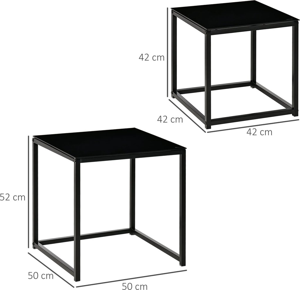 Set 2 Tavolini Moderni Piani in Vetro Temperato Nero...