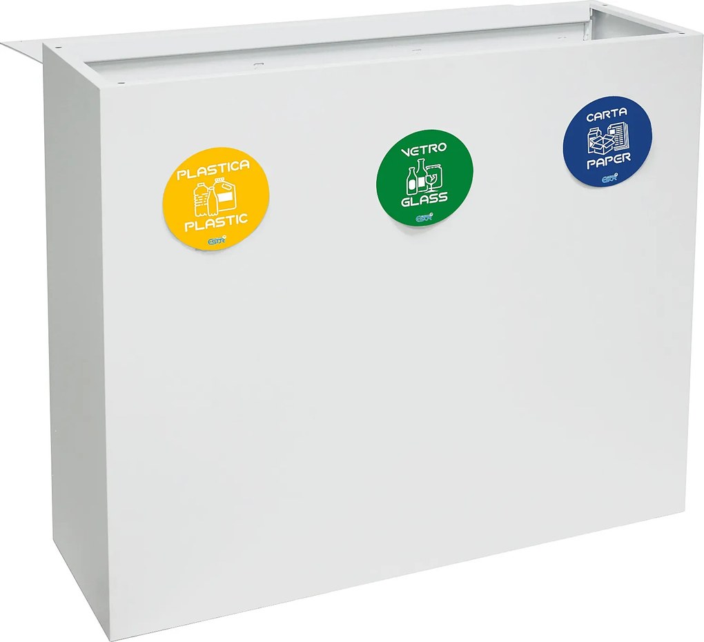 Pattumiera per Raccolta Differenziata 3 Scomparti 180 L 90x30x80 cm in Acciaio Verniciato Bianco...