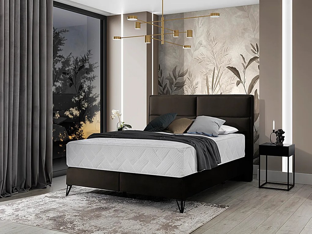 Letto matrimoniale boxspring Svezia - 180 x 200 cm , Tessuto marrone