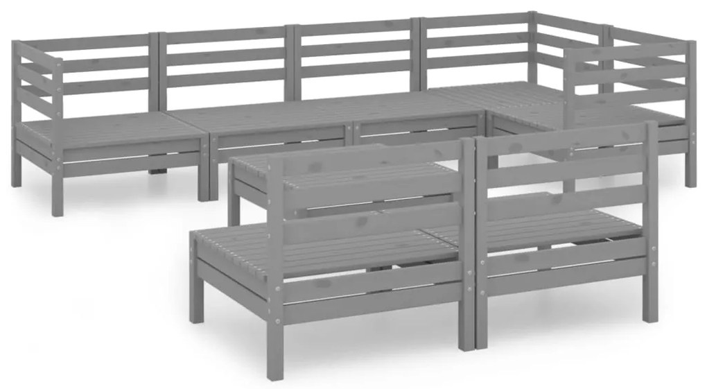 Set salotto da giardino 8 pz in legno massello di pino grigio