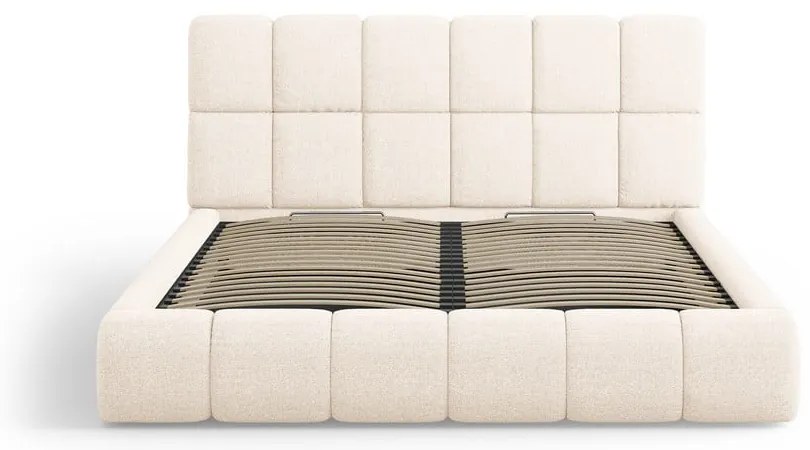 Letto beige imbottito con spazio contenitivo 140x200 cm Bellis – Micadoni Home