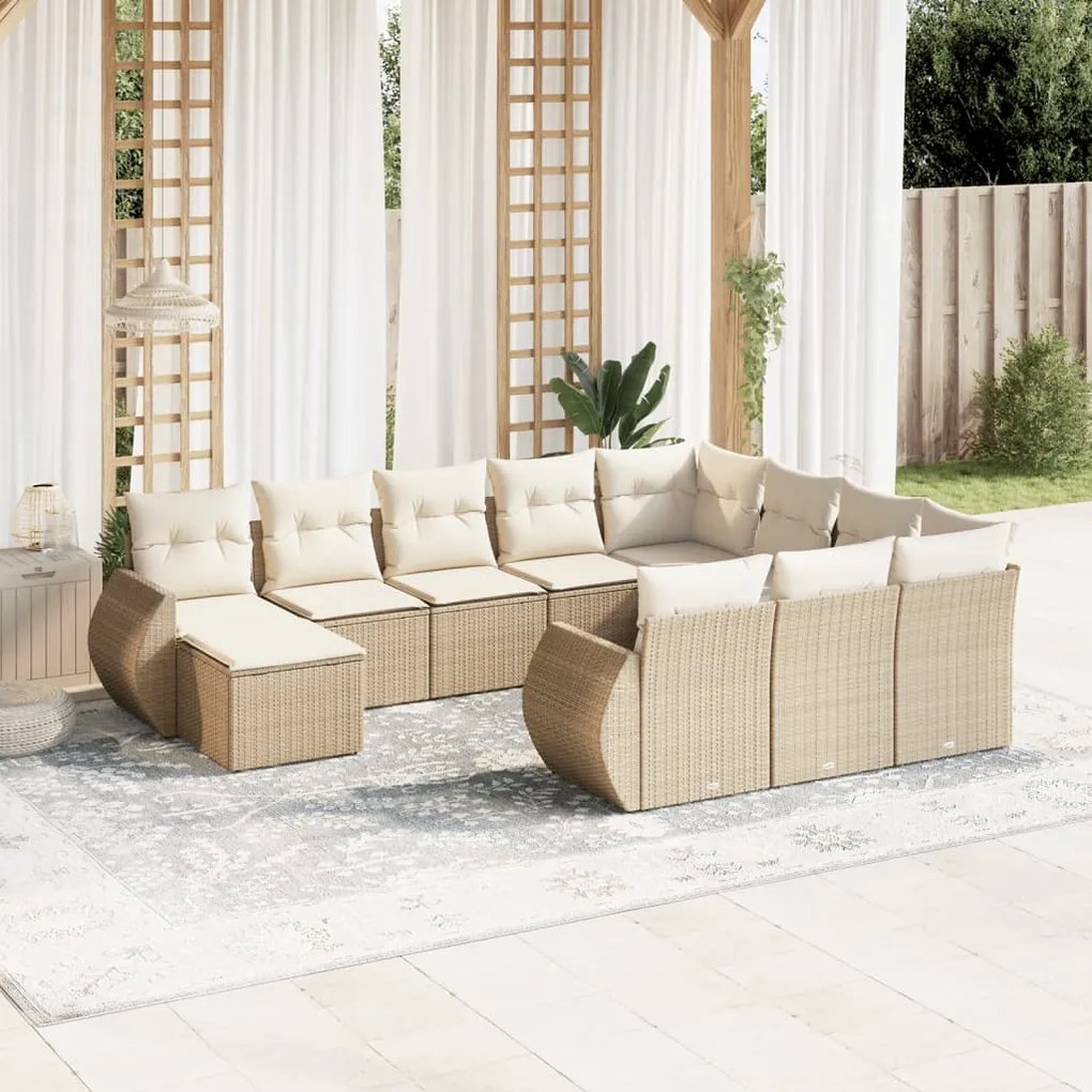 Set divani da giardino 11 pz con cuscini beige in polyrattan