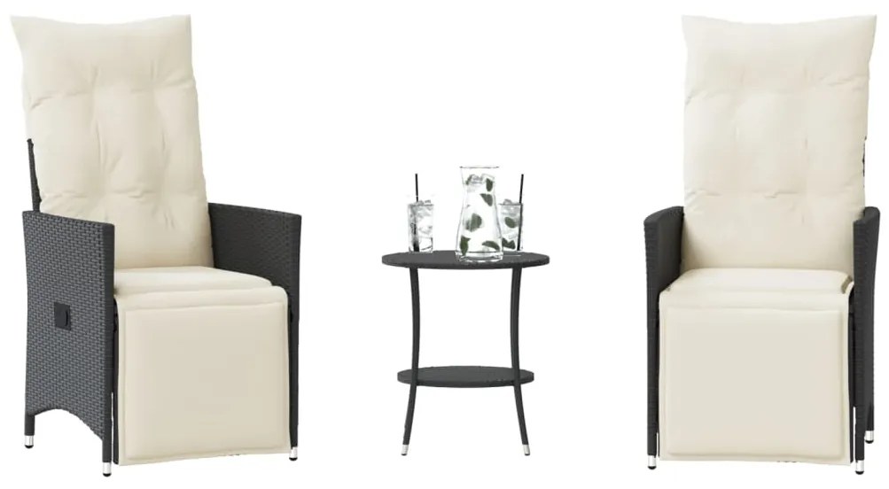 Set Da Bistrò 3 Pz Con Cuscini Nero İn Polyrattan /