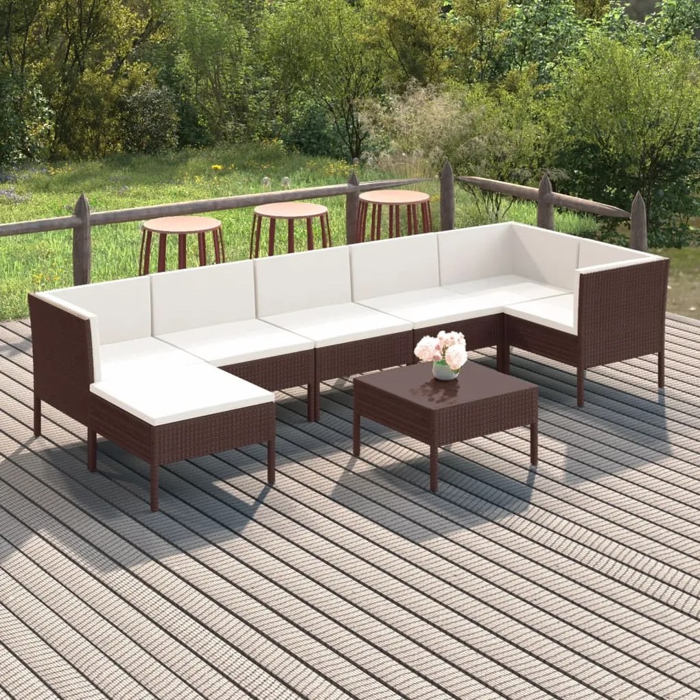 Set divani da giardino 8 pz con cuscini in polyrattan marrone