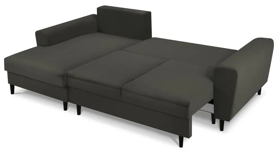 Divano angolare nero allungabile e con contenitore (con penisola a sinistra/con chaise lounge) con rivestimento in velluto a coste Kyoto – Cosmopolitan Design