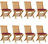 Sedie da Giardino con Cuscini Rosso Vino 8 pz Massello di Teak 3072941