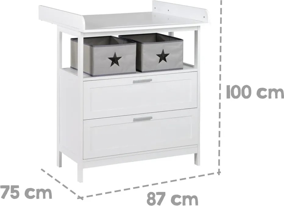 Cassettiera per bambini bianca con fasciatoio 75x100x87 cm Hamburg – Roba