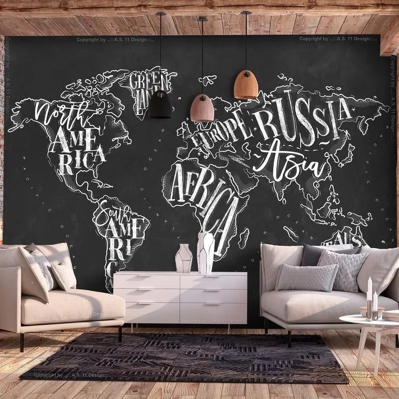 Fotomurale adesivo  Retro Continents (Black)  Larghezza x Altezza Home decor 294x210