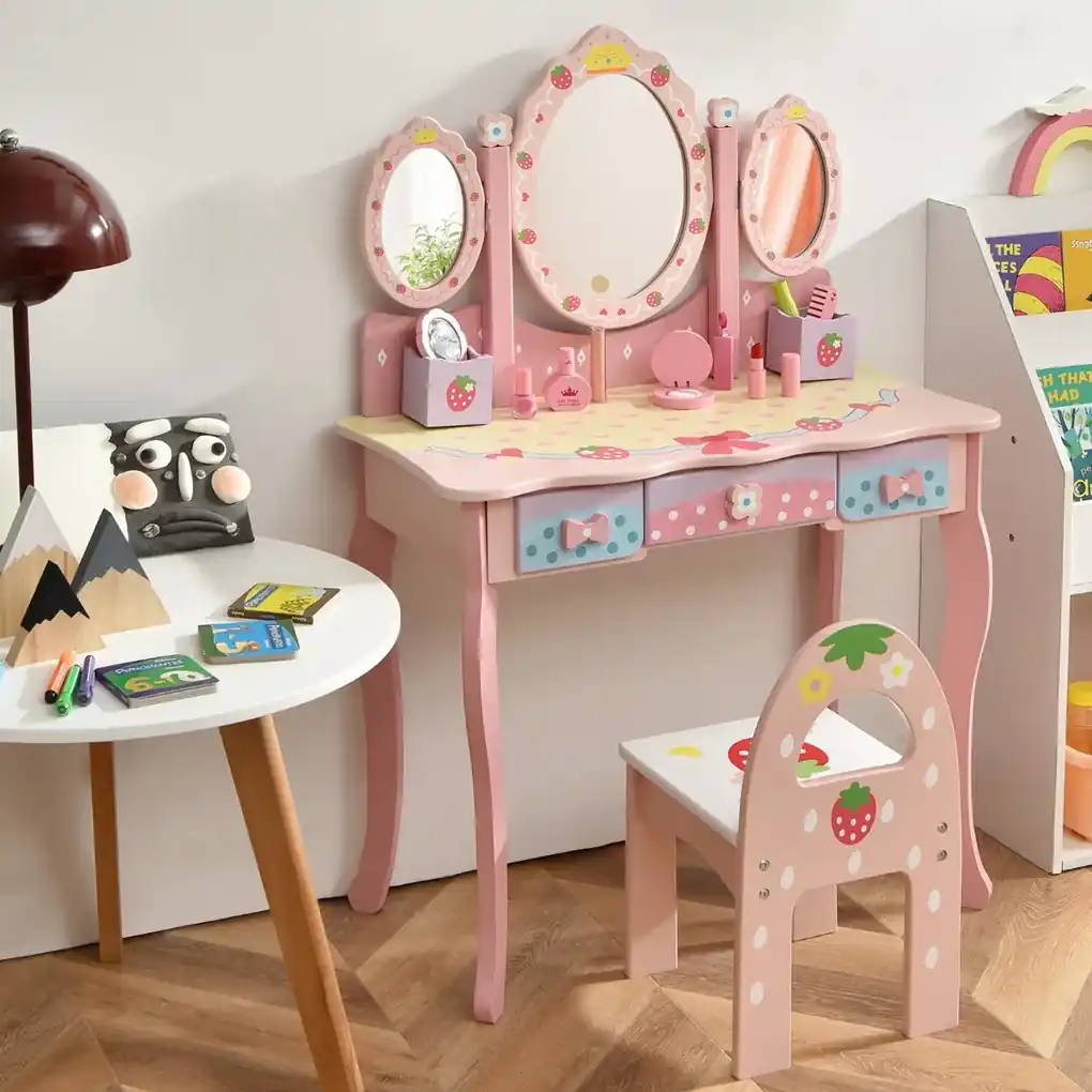 Set di 3 pezzi di tavolo e sedie per bambini, Set di scrivania per attività  per lettura disegno - Costway