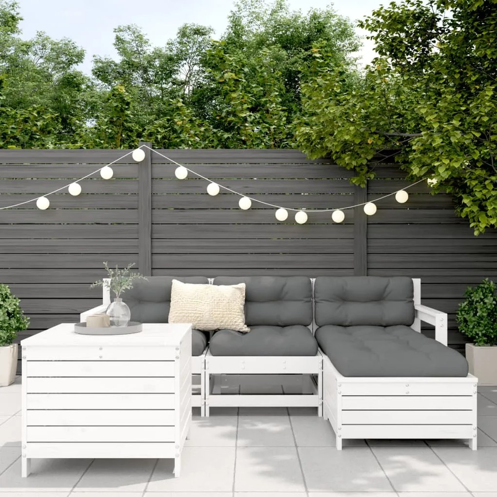 Set salotto da giardino 5 pz bianco in legno massello di pino