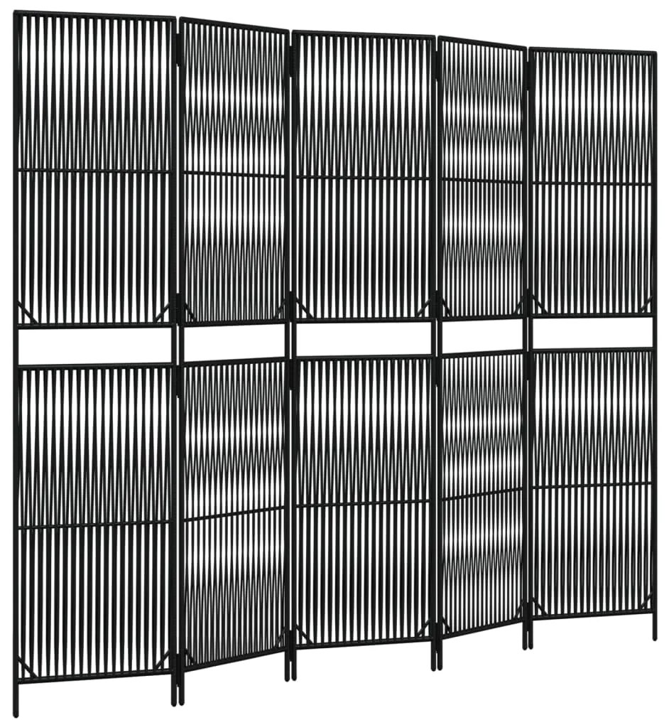 Divisorio per ambienti a 5 pannelli nero in polyrattan