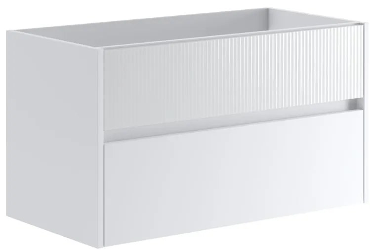 Mobile da bagno sospeso sotto lavabo L 89.5 x H 50 x P 45.5 cm bianco laccato opaco, 2 cassetti Niwa