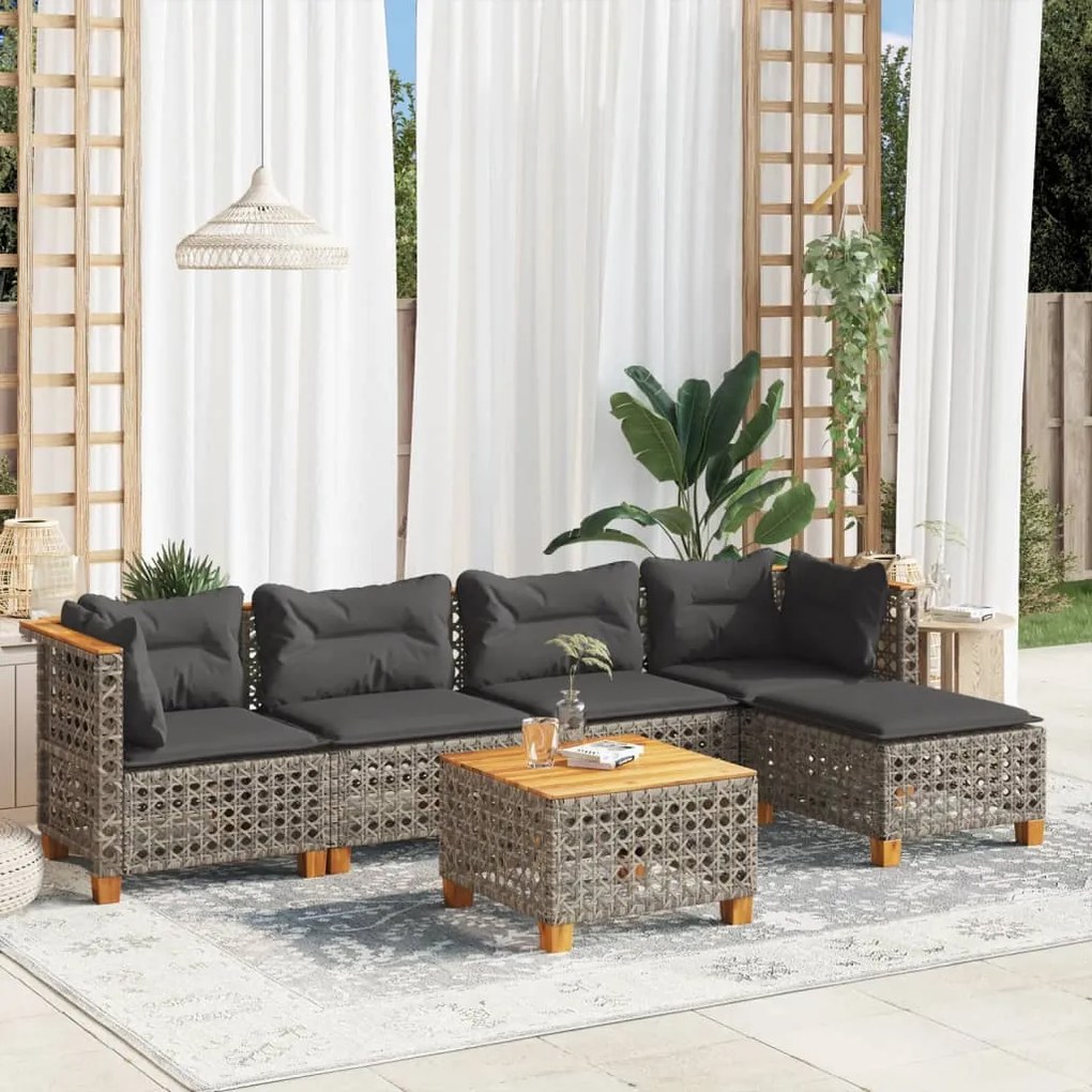 Set divano da giardino 6 pz con cuscini grigio in polyrattan