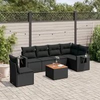 Set Divani da Giardino con Cuscini 7pz Nero Polyrattan 3256916