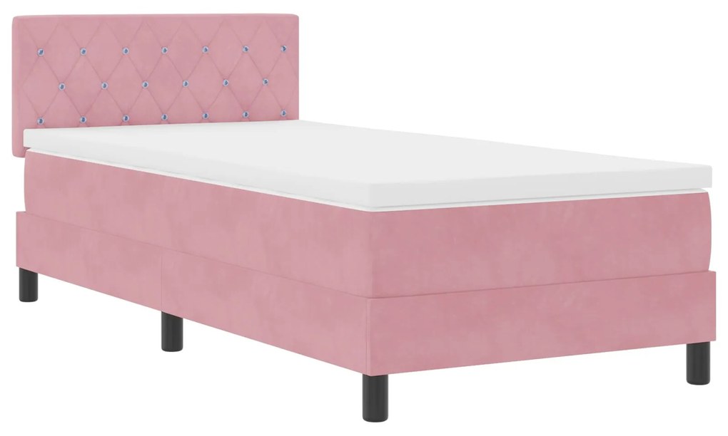 Letto con box spring e materasso rosa 90x200 cm velluto