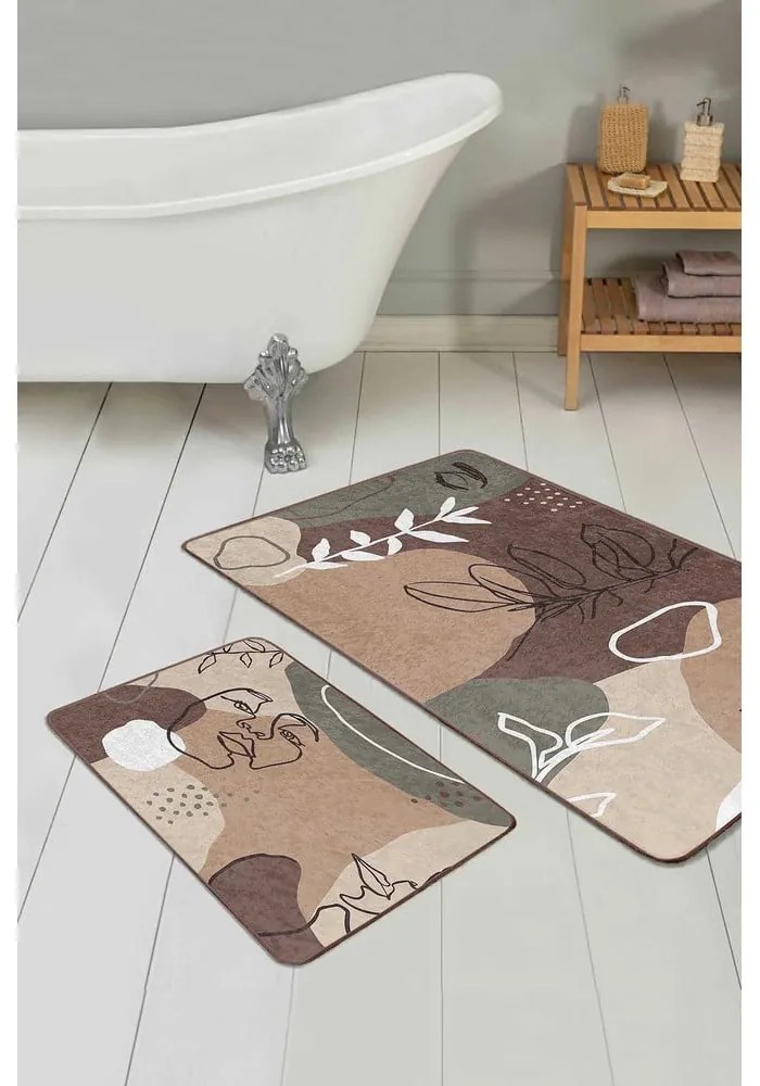 Set di tappetini per il bagno in velluto marroni 2 pz 60x100 cm Abstract Faces – Mila Home