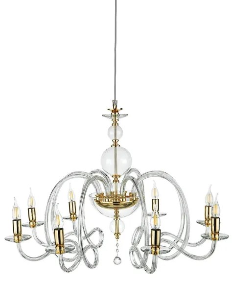 Lampadario a sospensione VIVALDI a 8 luci in vetro lavorato a mano D88 cm Trasparente/Oro