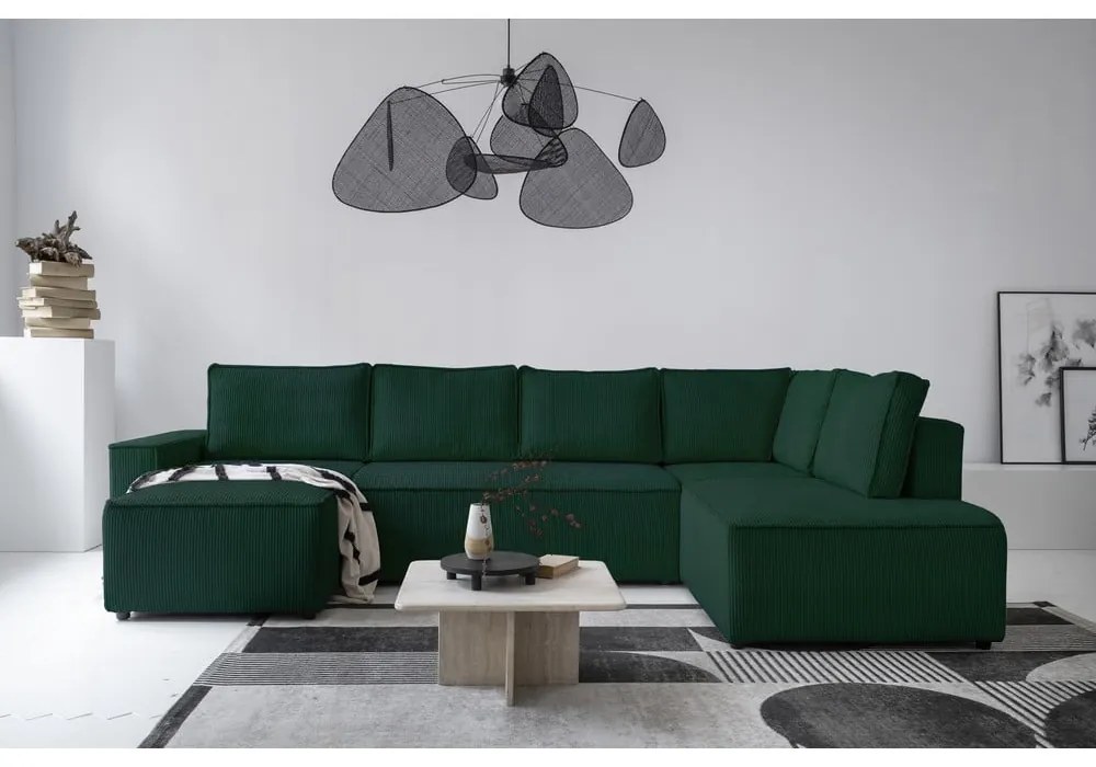 Divano letto angolare in velluto a coste verde scuro Brave Dave - Miuform