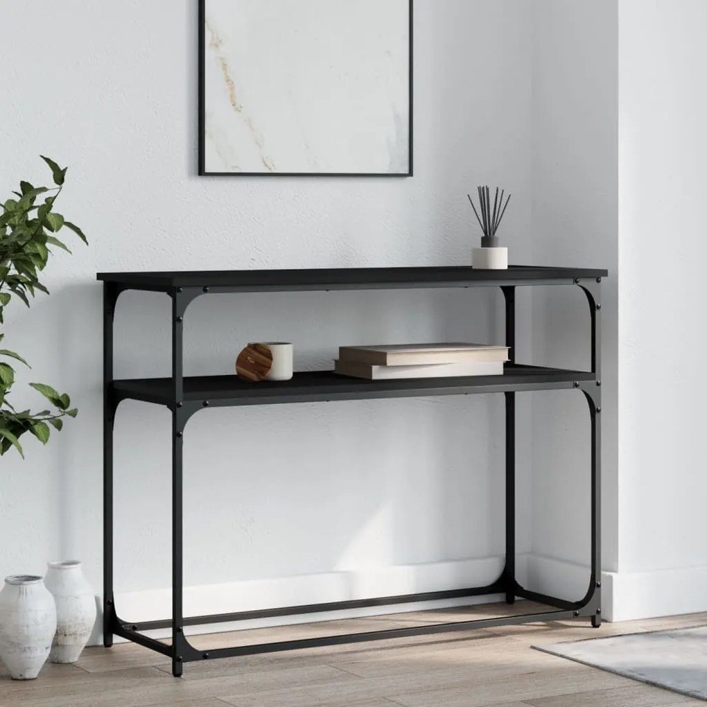 Tavolino Consolle Nero 100x35,5x75 Cm İn Legno Multistrato /