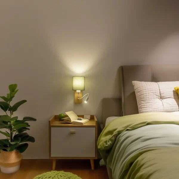 Brilagi - Applique a LED NUBILA WOOD 1xE27/25W/230V + LED/3W quercia/verde