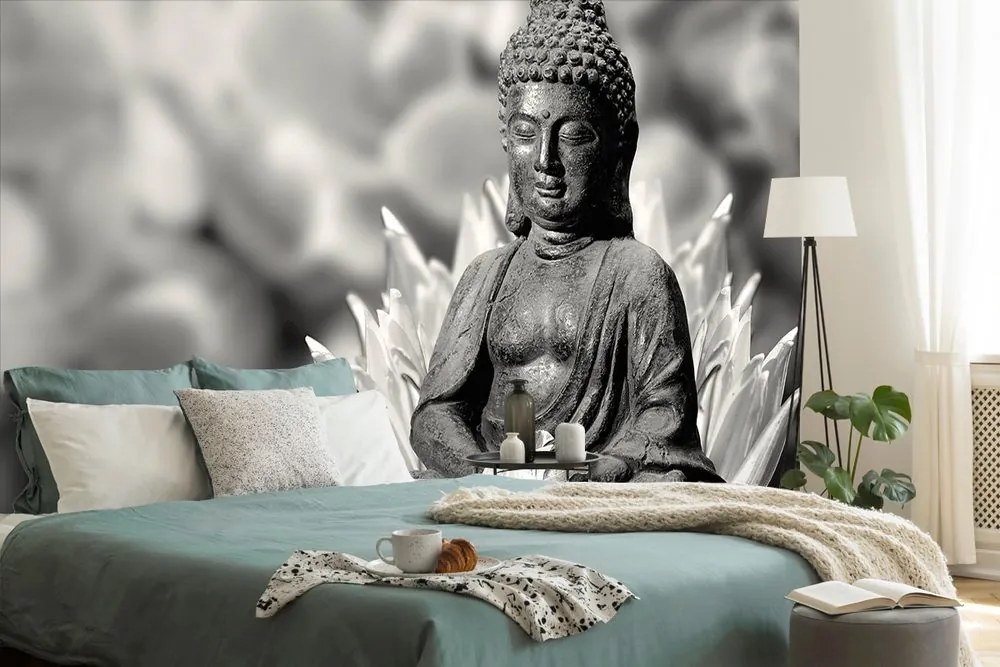 Carta da parati – Buddha tranquillo bianco e nero