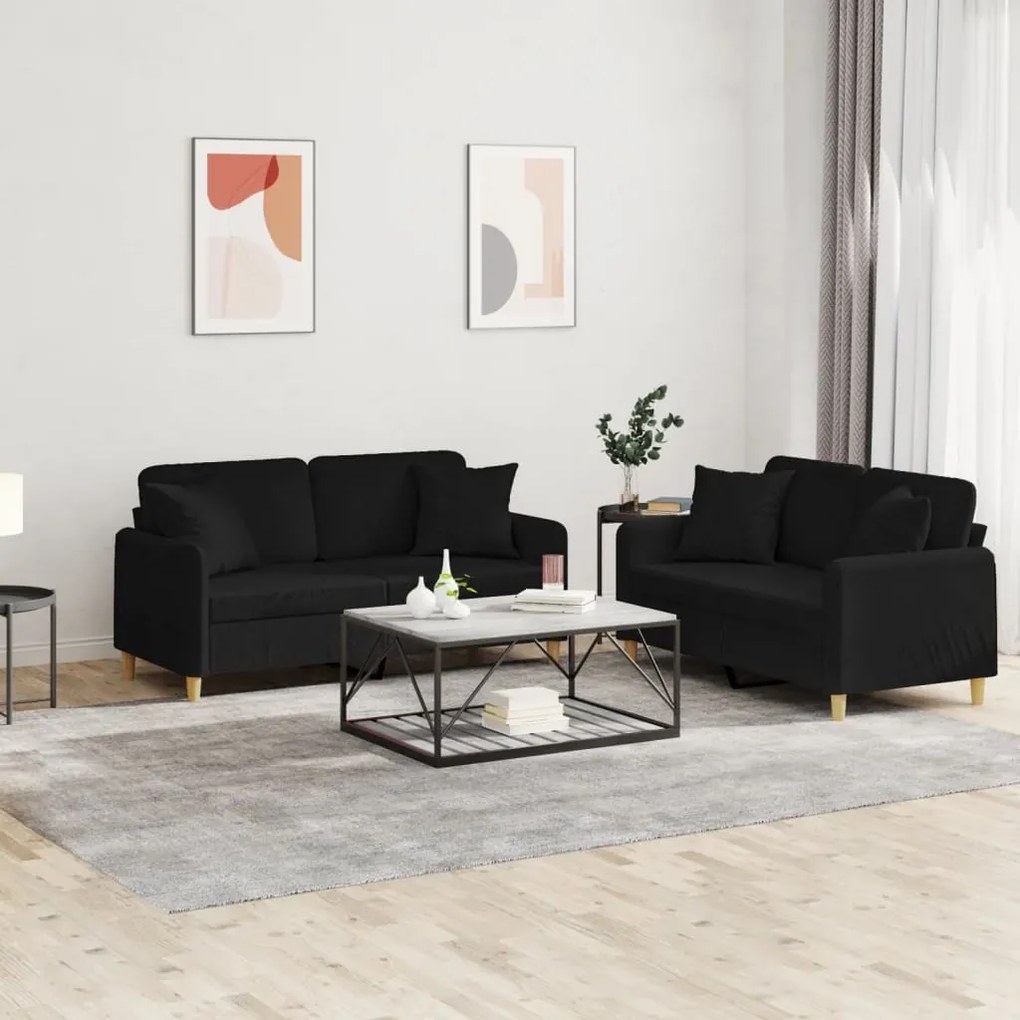 Set Divani 2 Pz Con Cuscini Nero İn Tessuto /