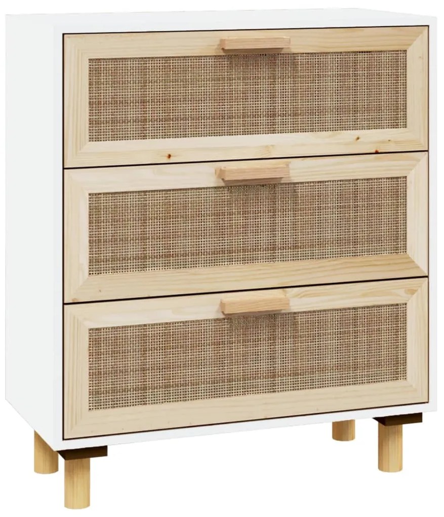 Credenza bianca 60x30x70 cm legno massello pino rattan naturale