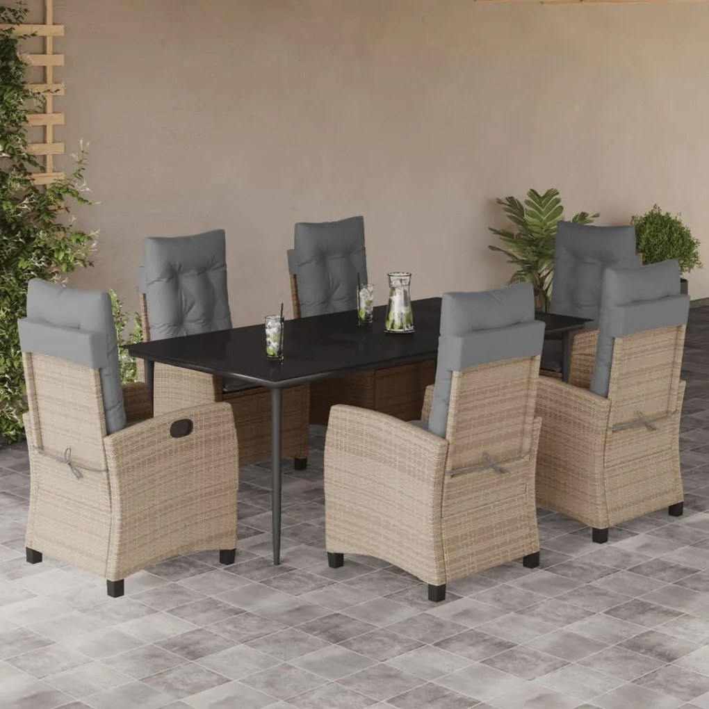 Set pranzo da giardino 7 pz con cuscini beige misto polyrattan